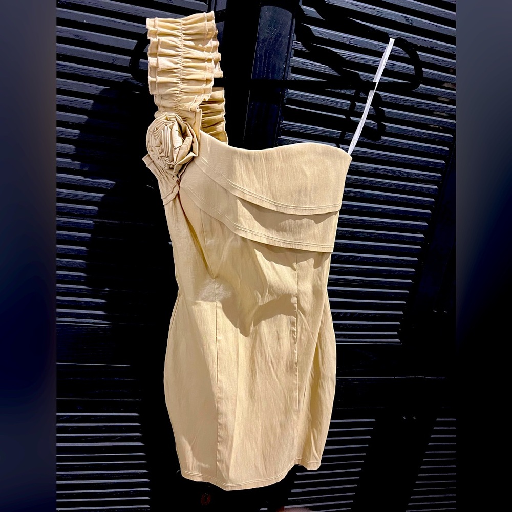 One Shoulder Asymmetrical Dress in Gold with Stem attached (Entry Brand)